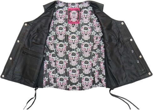 Leathers الساخنة VSL1017 السيدات 'Sugar Skull' مبطنة بالجلد الأسود MC سترة in Kuwait