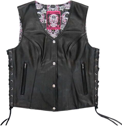 Leathers الساخنة VSL1017 السيدات 'Sugar Skull' مبطنة بالجلد الأسود MC سترة in Kuwait
