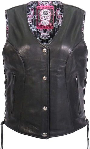 Leathers الساخنة VSL1017 السيدات 'Sugar Skull' مبطنة بالجلد الأسود MC سترة in Kuwait