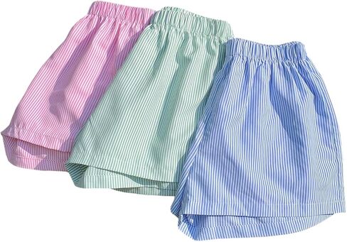 SHENHE Girl's 3 Pack Striped Boxer Shorts Elastic Waist Casual Summer Vacation Travel Shorts in Saudi Arabia