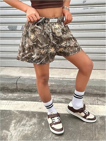 Floerns Girl's Camo Print مرنة الخصر المسار السراويل القصيرة الساق العرق الساق in Saudi Arabia