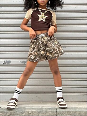 Floerns Girl's Camo Print مرنة الخصر المسار السراويل القصيرة الساق العرق الساق in Saudi Arabia