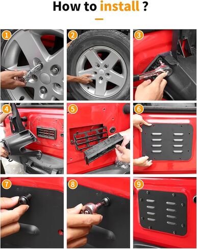Hoolcar Aluminum Spare Tire Carrier Filler Plate Tailgate Vent Plate Cover & Tailgate Rubber Plugs and Bolts Kits Fit for 2007-2017 Jeep Wrangler JK JKU (Grille Style) in Saudi Arabia