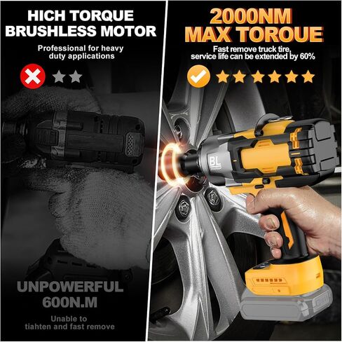 Cordless Impact Wrench for De-Walt 20V Battery, 1/2" High Torque Impact Gun, 900Ft-lbs(1200N.m) Brushless Power Impact Driver with 4-Mode Speed, LED Work Light (Battery NOT included) in Kuwait