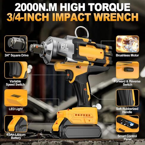 Cordless Impact Wrench for De-Walt 20V Battery, 1/2" High Torque Impact Gun, 900Ft-lbs(1200N.m) Brushless Power Impact Driver with 4-Mode Speed, LED Work Light (Battery NOT included) in Kuwait