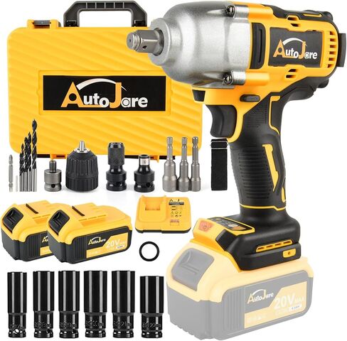 Cordless Impact Wrench 1/2 inch 479 Ft-Lbs(650 N.m) Brushless Power Impact Wrenches 3 In 1 Electric Impact Wrench With 2 x 4.0A Battery, 6 Sockets, 5 Drill, 3 Screw, Fast Charger in Kuwait