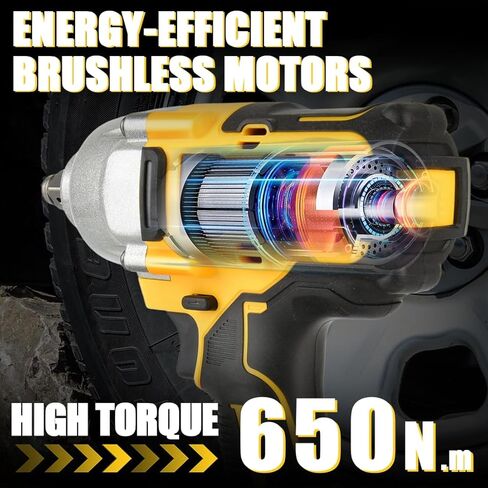 Cordless Impact Wrench 1/2 inch 479 Ft-Lbs(650 N.m) Brushless Power Impact Wrenches 3 In 1 Electric Impact Wrench With 2 x 4.0A Battery, 6 Sockets, 5 Drill, 3 Screw, Fast Charger in Kuwait