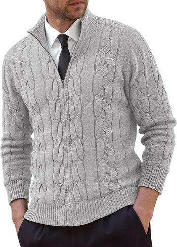 NITAGUT Mens Full Zip Up Cardigan Sweater Casual Stand Collar Cable Knit Winter Sweaters in Saudi Arabia