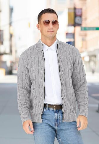 NITAGUT Mens Full Zip Up Cardigan Sweater Casual Stand Collar Cable Knit Winter Sweaters in Saudi Arabia