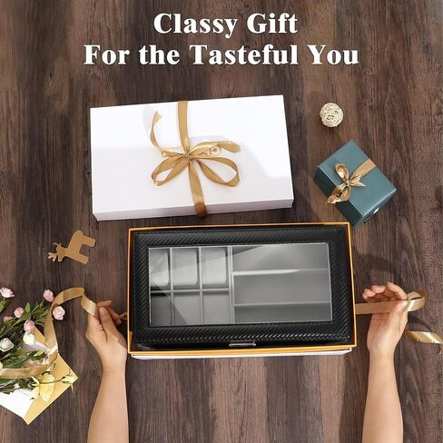 MoKo Watch Box Organizer, 3 Layers Lockable Sunglasses Jewelry Organizer with Glass Lid for Men Women, Watch Display Case Jewelry Box for Watches, Sunglasses, Tie Pins, Cufflinks, Rings, Black in Saudi Arabia