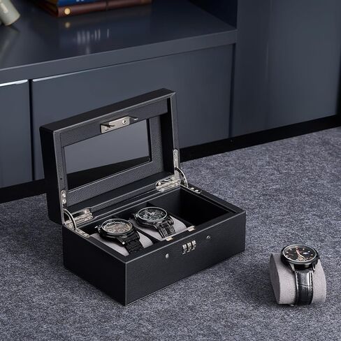 Procase 10 -slot flot case ، صندوق تخزين عرض مع قفل مزيج ، قفل منظم حامل الساعات مع غطاء زجاجي للرجال - in Saudi Arabia