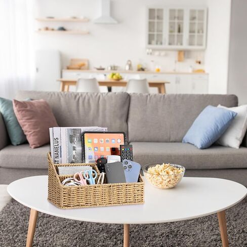 BTSKY Woven Divided Storage Basket Natural Hyacinth Vertical Wicker Storage Baskets 4 Compartments Desktop Home Office Supplies Sorter Rack in Saudi Arabia
