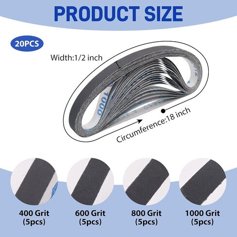 45Pcs 1/2" x 18" Sanding Belts for Belt Sander,5 Each of 80/120/240/400/600/800/1000/2500/5000 Grits,1/2 Inch x 18 Inch Sanding Belts Set for Air Belt Sander, Woodworking, Metal Polishing, Derusting in Saudi Arabia