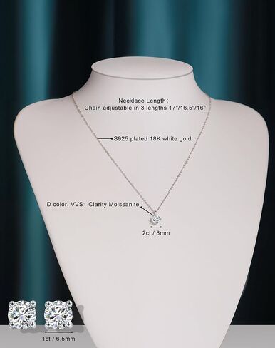 قلادة مويسانيت ومجموعات الحلق للنساء | مجموعات المجوهرات الماس الفضية من الذهب الأبيض/S925 in Kuwait