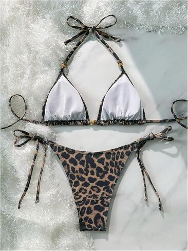 Verdusa Women's 2 Leopard String Bikini مجموعة مثلث المثلث عالي قطع السباحة in Saudi Arabia