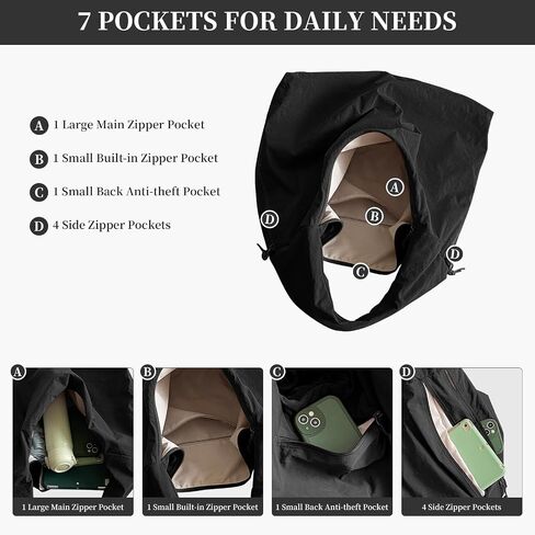 Slouchy Nylon Hobo Bag for Women Large Tote Underarm Shoulder Bag Travel Beach Gym Weekend Vacation in Kuwait