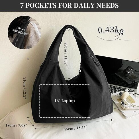 Slouchy Nylon Hobo Bag for Women Large Tote Underarm Shoulder Bag Travel Beach Gym Weekend Vacation in Kuwait