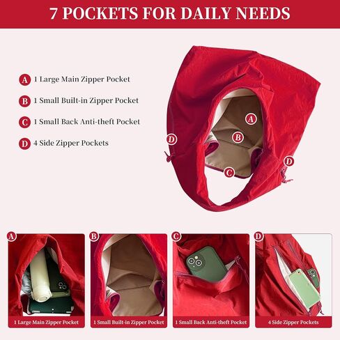 Slouchy Nylon Hobo Bag for Women Large Tote Underarm Shoulder Bag Travel Beach Gym Weekend Vacation in Kuwait