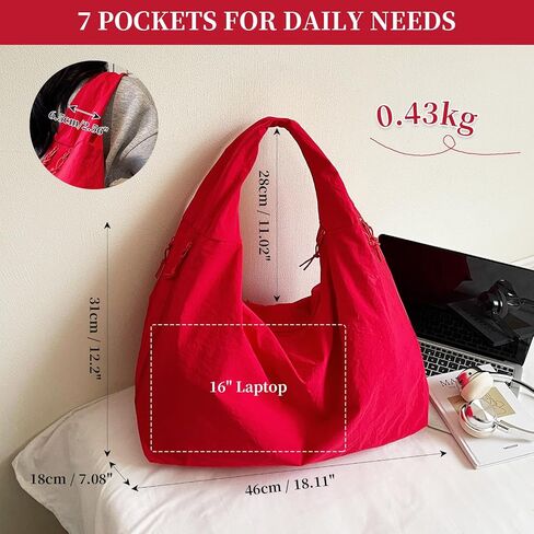Slouchy Nylon Hobo Bag for Women Large Tote Underarm Shoulder Bag Travel Beach Gym Weekend Vacation in Kuwait