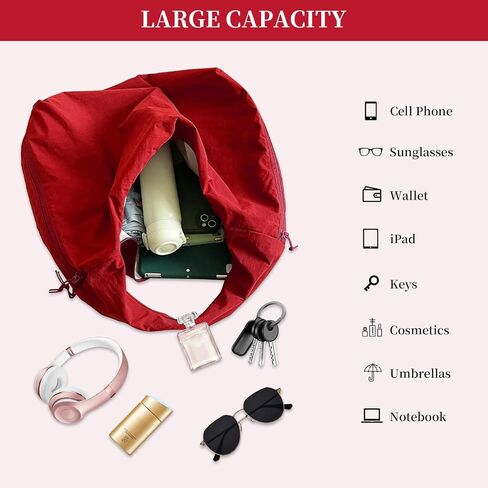 Slouchy Nylon Hobo Bag for Women Large Tote Underarm Shoulder Bag Travel Beach Gym Weekend Vacation in Kuwait