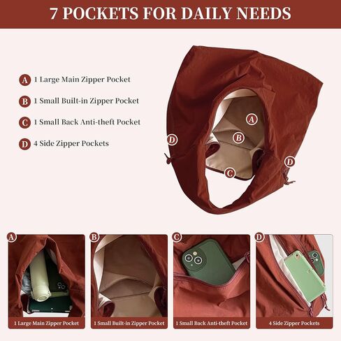 Slouchy Nylon Hobo Bag for Women Large Tote Underarm Shoulder Bag Travel Beach Gym Weekend Vacation in Kuwait