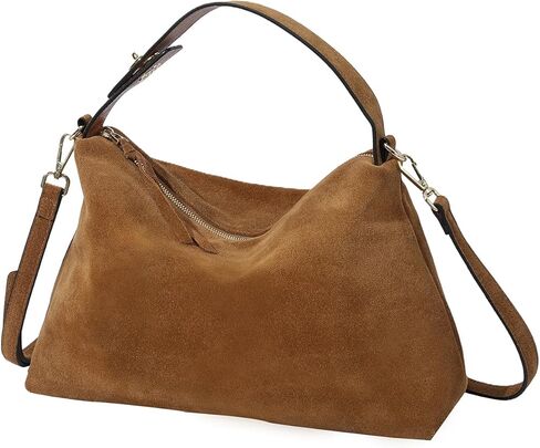Genuine Suede Leather Hobo Bags for Women Tote Handbags Suede Crossbody Purses and Slouchy Shoulder Bags (Tan) in Saudi Arabia