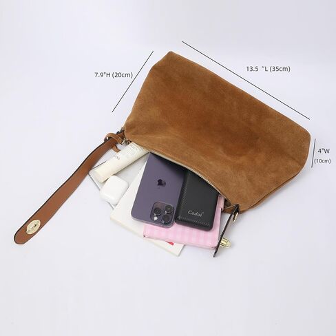 Genuine Suede Leather Hobo Bags for Women Tote Handbags Suede Crossbody Purses and Slouchy Shoulder Bags (Tan) in Saudi Arabia