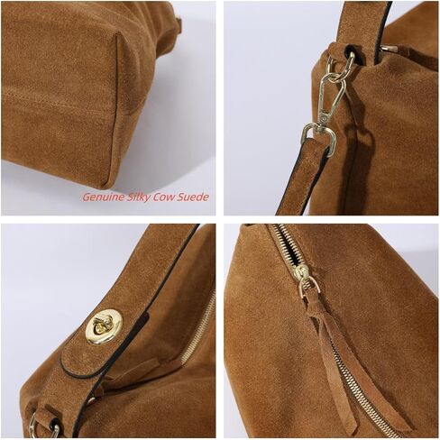 Genuine Suede Leather Hobo Bags for Women Tote Handbags Suede Crossbody Purses and Slouchy Shoulder Bags (Tan) in Saudi Arabia
