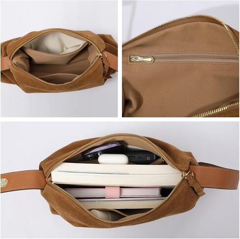 Genuine Suede Leather Hobo Bags for Women Tote Handbags Suede Crossbody Purses and Slouchy Shoulder Bags (Tan) in Saudi Arabia