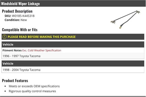 Windshield Wiper Linkage - Compatible with 1996-2004 Toyota Tacoma in Saudi Arabia