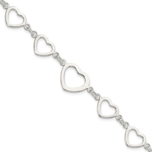 925 Sterling Silver Floughted Heart Link Bracelet 7.5 " in Saudi Arabia