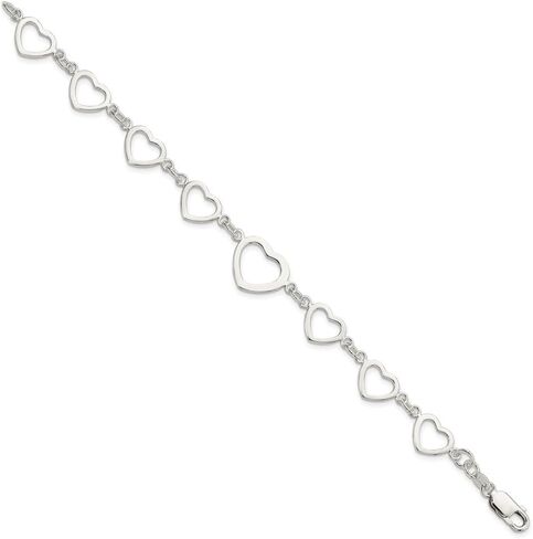 925 Sterling Silver Floughted Heart Link Bracelet 7.5 " in Saudi Arabia