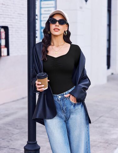 Ekouaer 3 Packs Womens Long Sleeve Tops Sweetheart Neck Fitted Shirts Basic Layering Tee Soft Undershirts Fall Outfits in Saudi Arabia