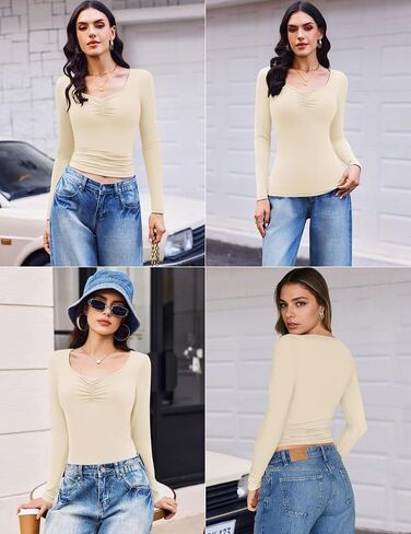 Ekouaer 3 Packs Womens Long Sleeve Tops Sweetheart Neck Fitted Shirts Basic Layering Tee Soft Undershirts Fall Outfits in Saudi Arabia