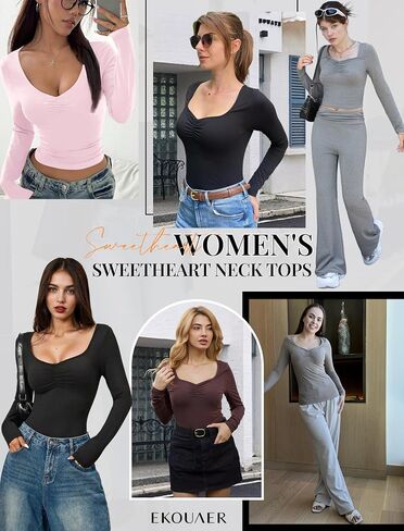 Ekouaer 3 Packs Womens Long Sleeve Tops Sweetheart Neck Fitted Shirts Basic Layering Tee Soft Undershirts Fall Outfits in Saudi Arabia