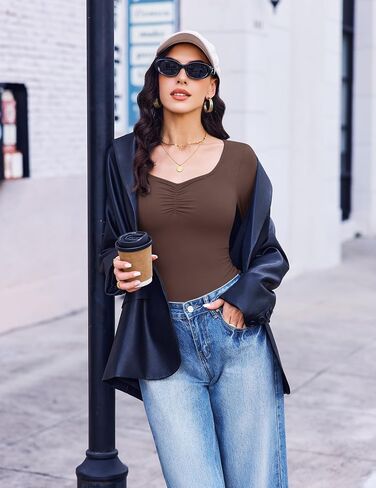 Ekouaer 3 Packs Womens Long Sleeve Tops Sweetheart Neck Fitted Shirts Basic Layering Tee Soft Undershirts Fall Outfits in Saudi Arabia