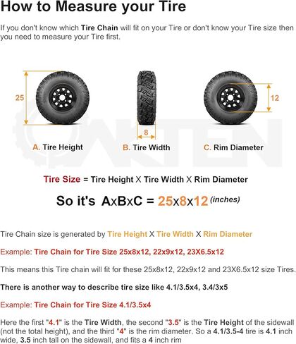 OakTen ATV/UTV Tire Chains with Tensioners, Alloy Steel 4-Link Spacing for Enhanced Traction - Compatible with Tire Sizes 24x13x9 25x10x10 25x11x12 25x12x10 25x10-12 in Saudi Arabia