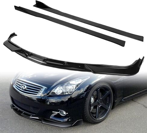 Q1-TECH, 9-Piece Front Bumper Lip & Side Skirt Extensions Diffuser Compatible with 2008-2013 Infiniti G37 Coupe/2DR Only, Front Bumper Lip Spoiler Air Chin Body Splitter ABS (Painted Black) in Saudi Arabia