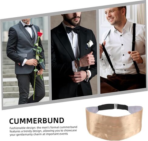 PartyKindom Men القابل للتعديل ساتان cummerbund مع ملحقات أنيقة مقبلات الربط مسبقا لحفلات الزفاف البترات والأحداث الرسمية التصميم المتطور in Kuwait