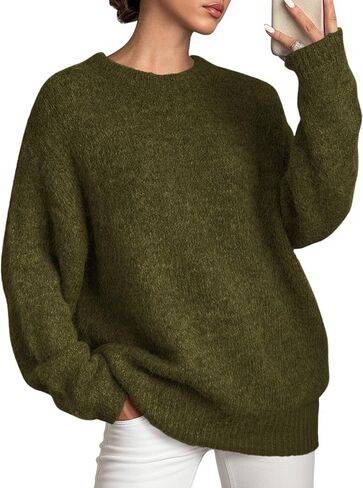 Prettygarden Womens Fall Long Sweate Sweater Crew Neck Fuzzy Lourd Fit Crity Contency Evensives vensives expens in Saudi Arabia