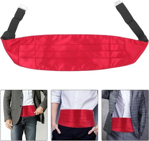 LOGOFUN 2PCS Adjustable Formal Cummerbund Satin Tuxedo Waistband Costume Accessories for Men Wedding Birthday Party Accessories - Red in Saudi Arabia