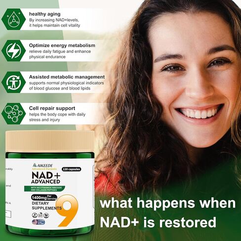 NAD Supplements,Liposomal NAD+ with Resveratrol,1400mg Per Serving,120 Capsules,Supplements for Anti-Aging,Skin Repair,Fatigue Relief,Immunity Enhancement and Antioxidant in Saudi Arabia