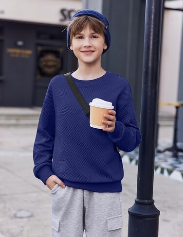 Arshiner Boys Sweatshirts Long Sleeve Crewneck Pullover Shirt Kids Fashion Fall Winter Sweater Size 6-14 Years in Saudi Arabia