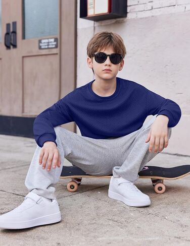Arshiner Boys Sweatshirts Long Sleeve Crewneck Pullover Shirt Kids Fashion Fall Winter Sweater Size 6-14 Years in Saudi Arabia
