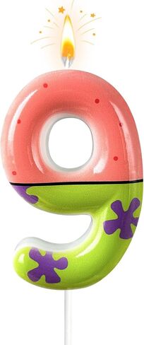 9th Birthday Cake Decoration, Playful Green and Pink with Purple Printed Number 9 Birthday Candle, Suitable for Ocean Cartoon Theme Party Supplies and Celebration Decorations(Pink 9) in Kuwait