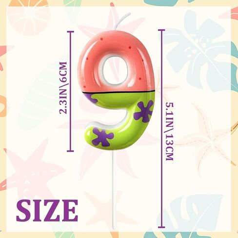 9th Birthday Cake Decoration, Playful Green and Pink with Purple Printed Number 9 Birthday Candle, Suitable for Ocean Cartoon Theme Party Supplies and Celebration Decorations(Pink 9) in Kuwait