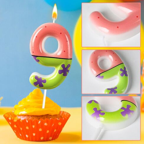 9th Birthday Cake Decoration, Playful Green and Pink with Purple Printed Number 9 Birthday Candle, Suitable for Ocean Cartoon Theme Party Supplies and Celebration Decorations(Pink 9) in Kuwait