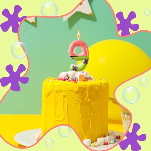 9th Birthday Cake Decoration, Playful Green and Pink with Purple Printed Number 9 Birthday Candle, Suitable for Ocean Cartoon Theme Party Supplies and Celebration Decorations(Pink 9) in Kuwait