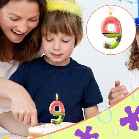 9th Birthday Cake Decoration, Playful Green and Pink with Purple Printed Number 9 Birthday Candle, Suitable for Ocean Cartoon Theme Party Supplies and Celebration Decorations(Pink 9) in Kuwait