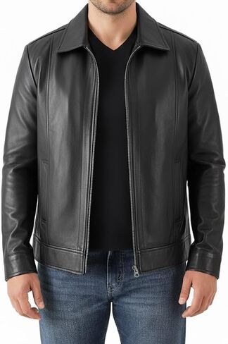 Mens Black Leather Jacket - Genuine Lambskin Cafe Racer Motorcycle Style Distressed Leather Jacket in Saudi Arabia